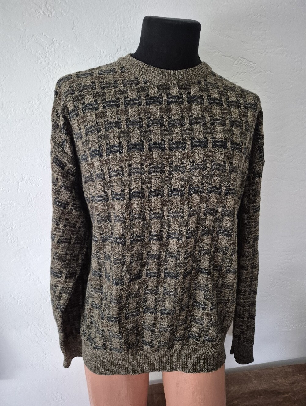 Y2k Vintage Towncraft Olive & Brown Geometric Crewneck Sweater Mens xxl